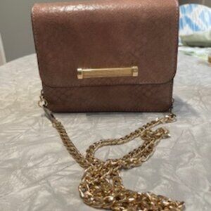 TOPSHOP Small Blush Pink Crossover Vegan Leather with Gold Chain Strap